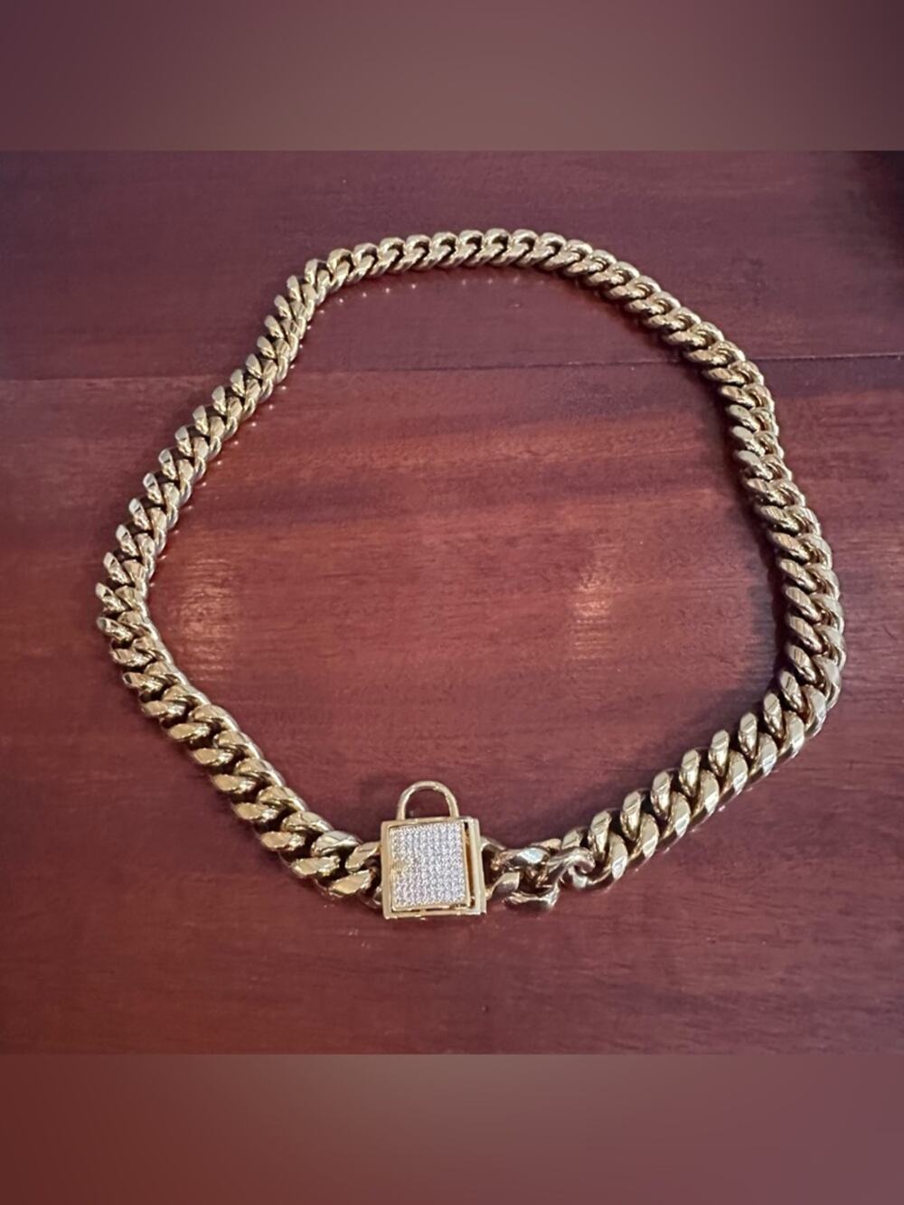 Gold Chain Dog Collar Padlock Clasp Bling Titanium Steel 24" long Pet Outdoor